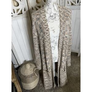 Anthropologie Pilcro Classic Longline Cardigan Duster Cream Brown Sz Large